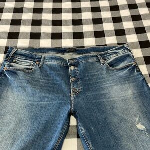 Silver Jeans Boyfriend BUTTON FLY  Plus Size 24/27 Cuffed Stretch Destruction